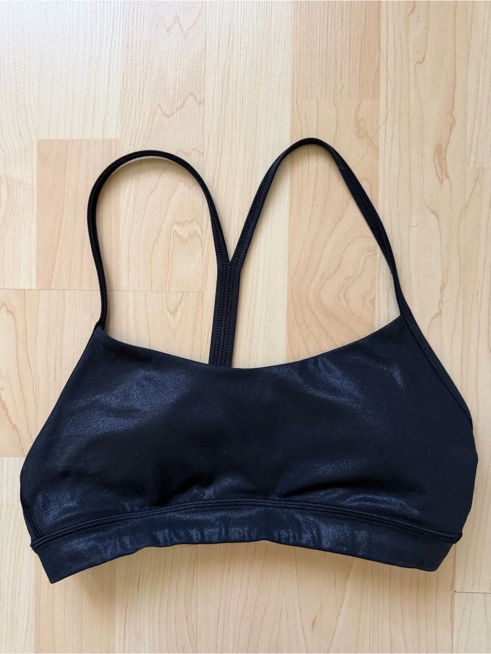 Lululemon Flow Y Nulu Shine *Light Support Black sports bra, size 4